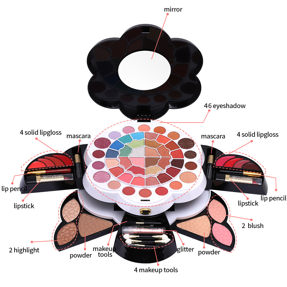 Wholesale of cross-border cosmetics, Amazon, European and American pearlescent and matte eyeshadow, blush, high-gloss lipstick, cosmetics and makeup sets Specification drawing