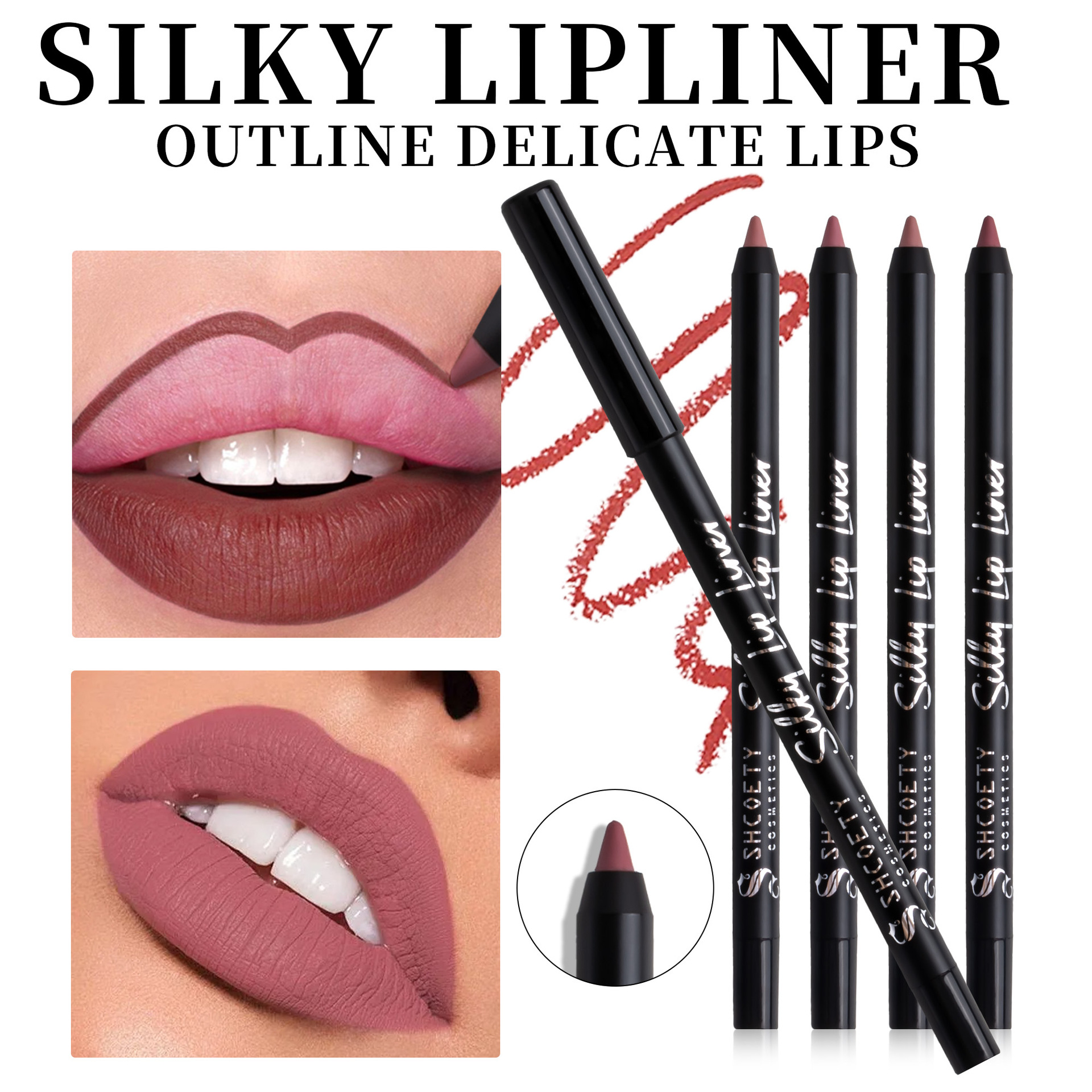 Shcoety12-color matte lip liner pen, waterproof decorative outlining pen, nude lipstick pen with pencil sharpener full figure