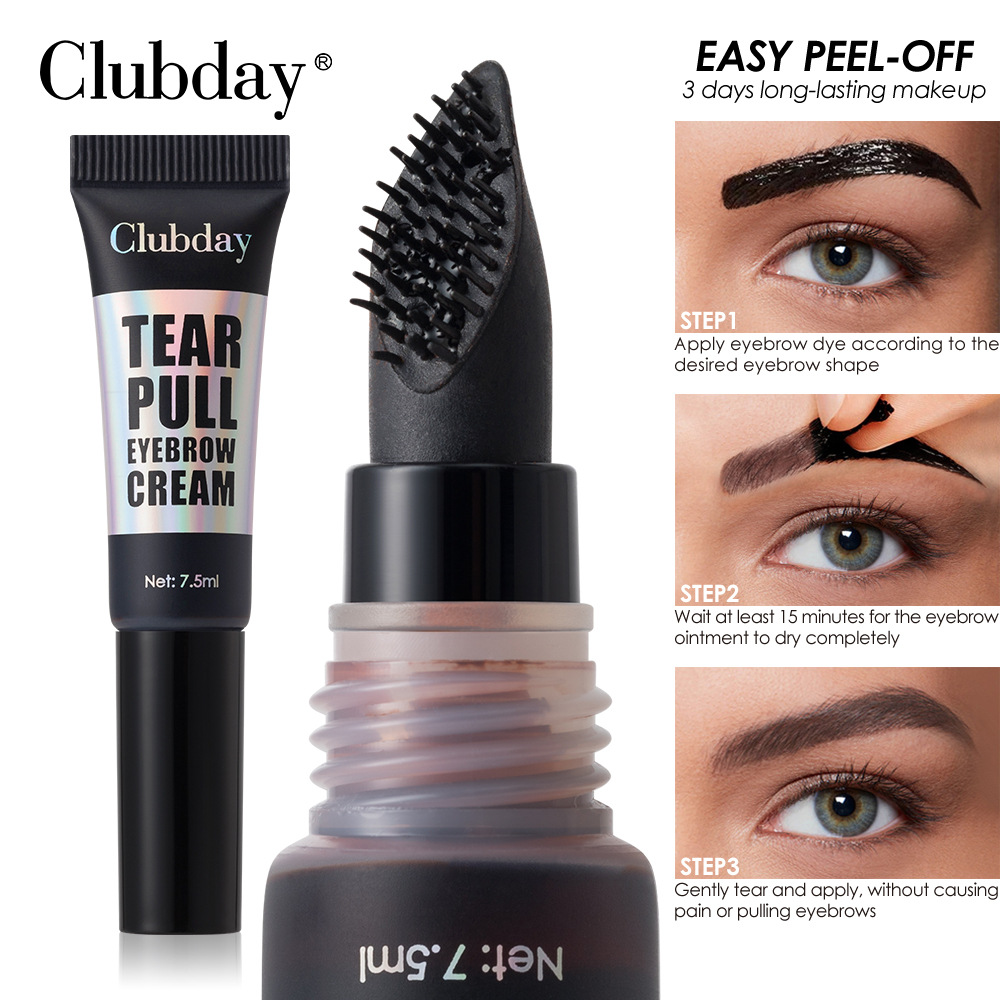 Clubday Cross-border peel-off eyebrow gel, large brush head for easy peeling, available in 4 colors Specification drawing