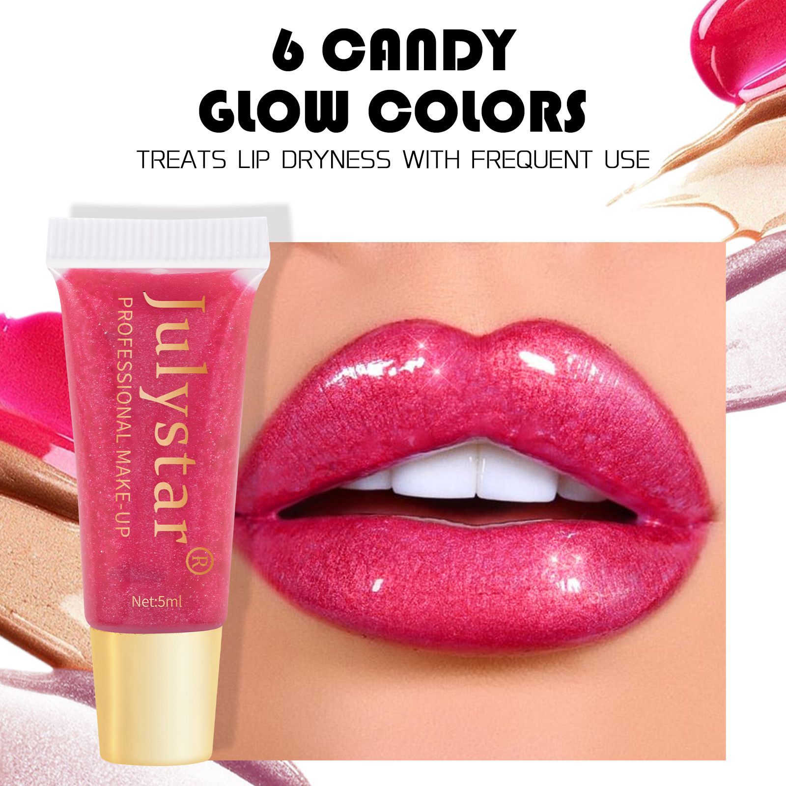Julystar Pearl Lip Gloss Mirror Water Lip Oil is easy to color for lip makeup details Picture