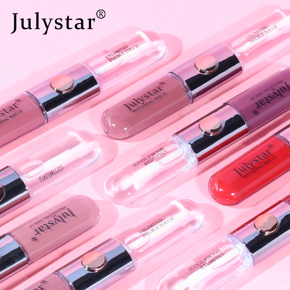 Julystar Beauty's double-head mirror lip gloss is easy to apply and does not fade or stick to a cup of water Application Scenario