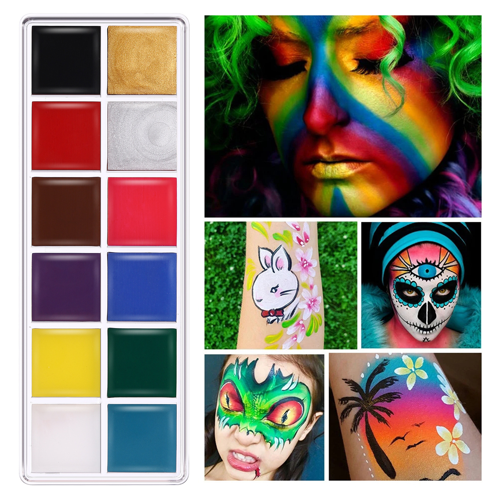 Langmanni 12-color oil-based facial makeup palette Body painting paint Saturation High DIY Face Color cream details Picture