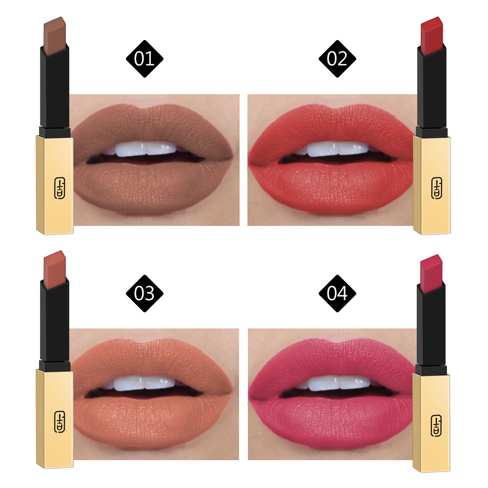 VIBELY European and American small gold bar non-stick cup matte Lipstick 16-color gold tube nude lipstick export wholesale beauty products details Picture