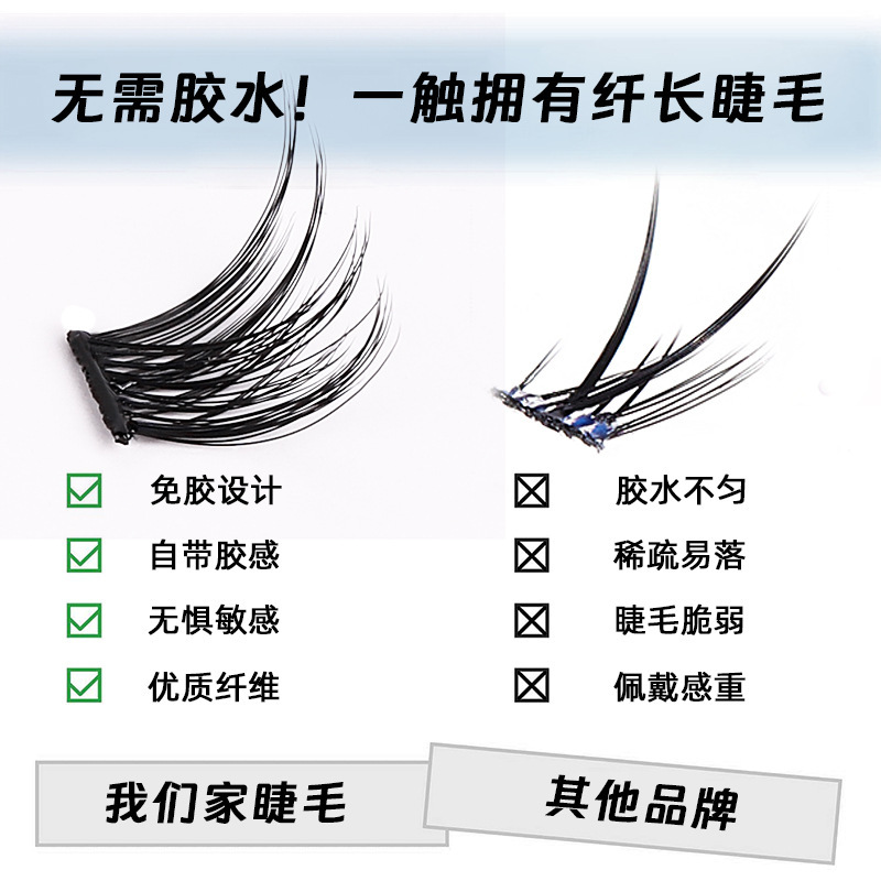 New foreign trade high-molecular self-adhesive false eyelash set without glue or removal for lazy people, thick and curled single cluster self-adhesive eyelash set Application Scenario