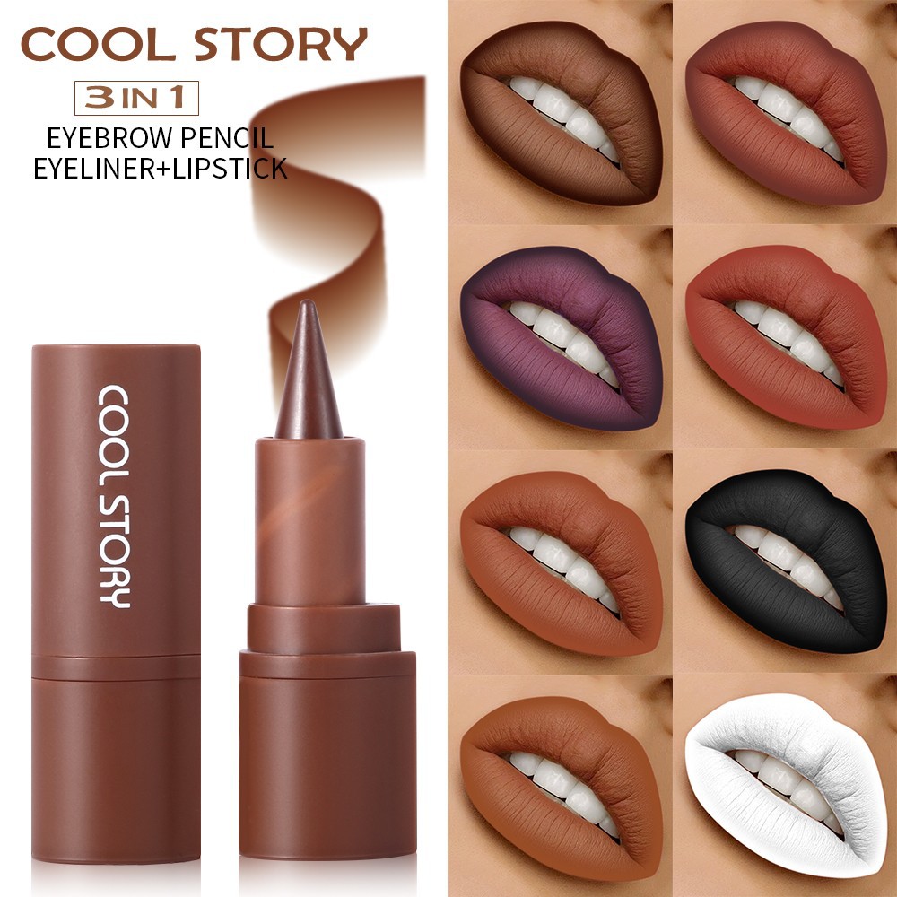 Matte lipstick, earth tone eyeshadow cream for autumn and winter, gradient blend lip liner lip combo full figure