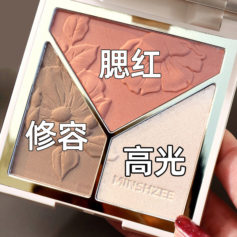 Mingxi Zhi High-gloss Brightening Contouring Plate, Glitter Matte Shadow Blush, High-gloss Concealer Contouring All-in-one Plate, Cross-border full figure