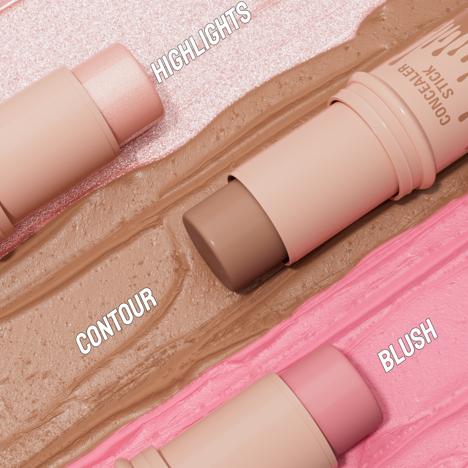 Hellokiss Multi-functional Contouring Stick 3-piece Set, Three-dimensional Contouring High-gloss Brightening Blush Stick, Cross-border Amazon details Picture