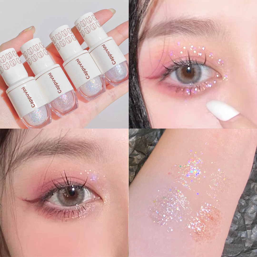Cappuvini liquid eyeshadow, cute bear sequin glitter powder pearlescent waterproof student mermaid pearl tearful eye corner lift Specification drawing