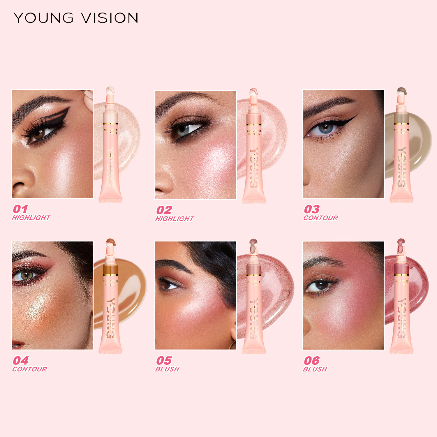YOUNG VISION liquid cushion Contouring Blush Highlighter Stick Pearlescent Fine blush liquid is easy to operate and carry Specification drawing