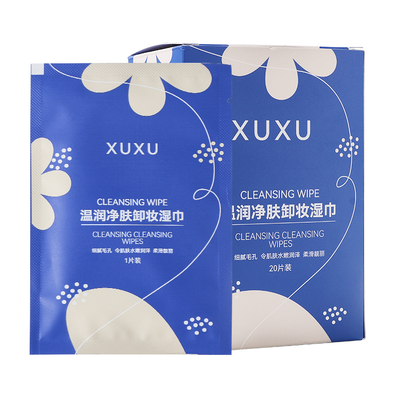 XUXU Makeup remover wet wipes are gentle and non-irritating. They are a three-in-one makeup remover and wet wipes for eyes, lips and face. Each piece is individually packaged for cross-border use Item Picture