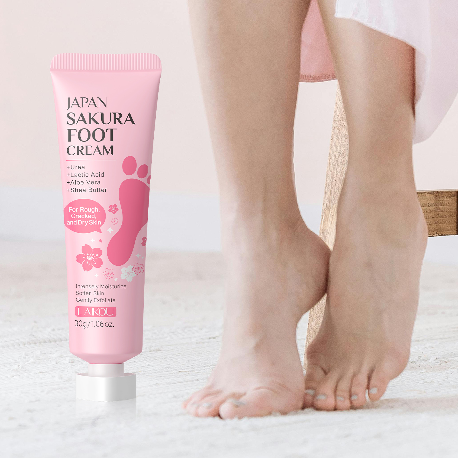 Laikou Cherry Blossom Foot Cream 30g, foot care, hydrating, Moisturizing and nourishing, manufacturer in stock, one-piece consignment full figure