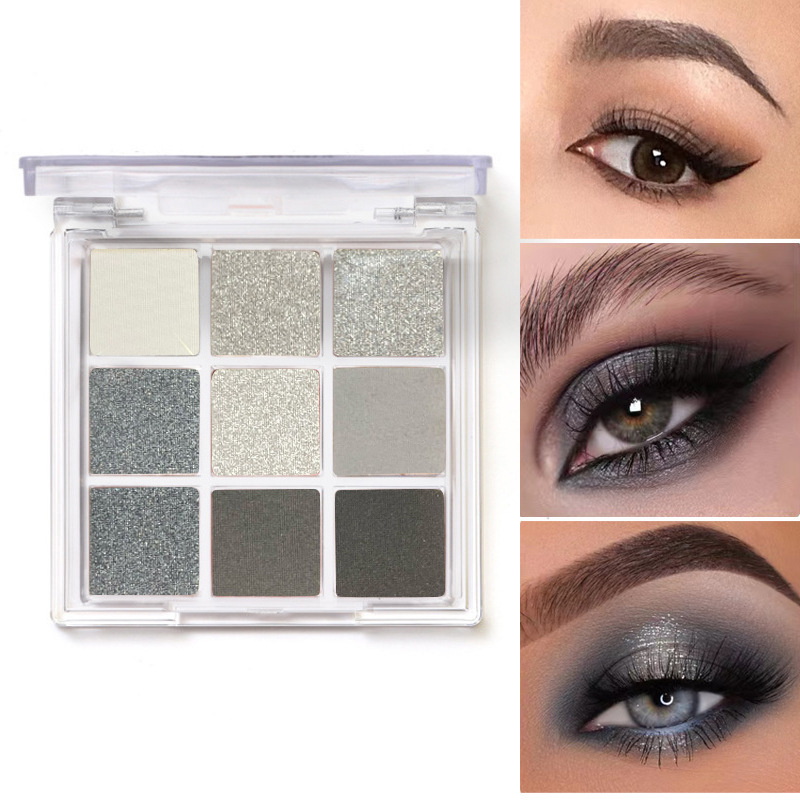 HUDA STORY Smoked Nine-color Eyeshadow palette, Black, White, Gray, Silver, beads, matte Halloween Party stage makeup details Picture