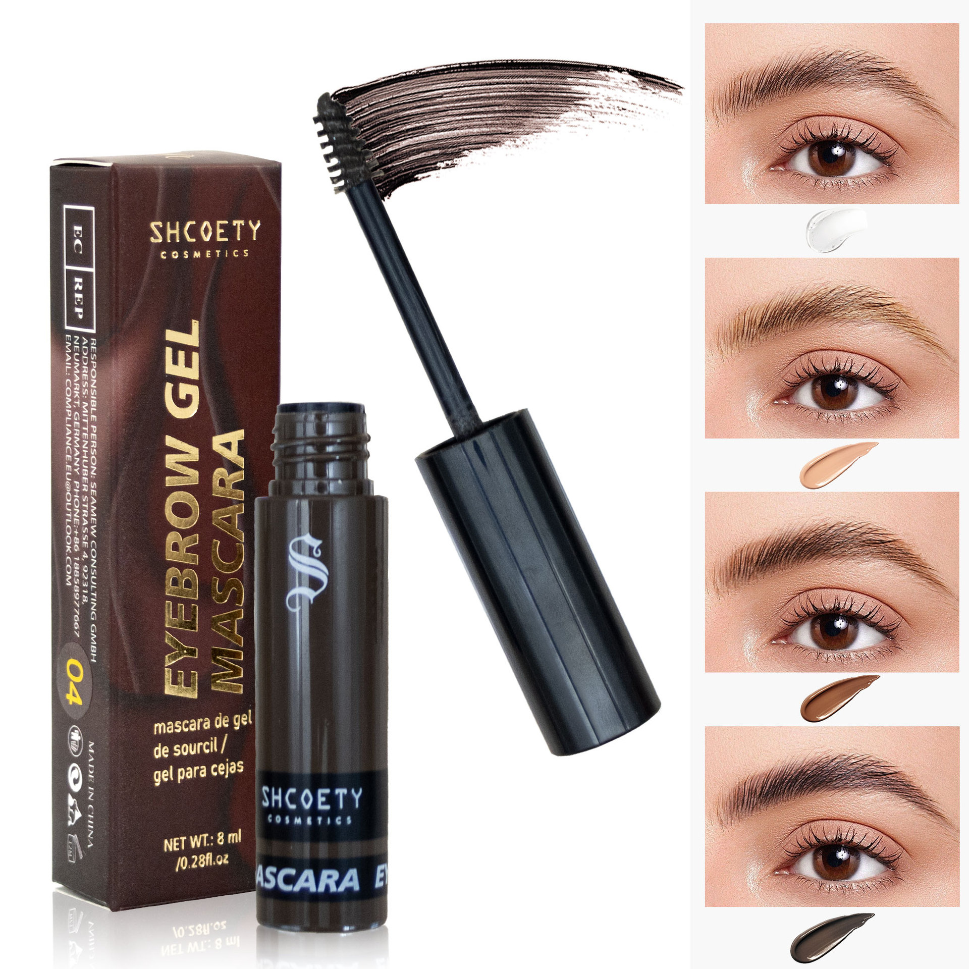 SHCOETY eyebrow gel is natural and long-lasting, waterproof and sweat-proof. It doesn't fade or smudge and sets the shape. 4-color eyebrow gel is available across borders full figure