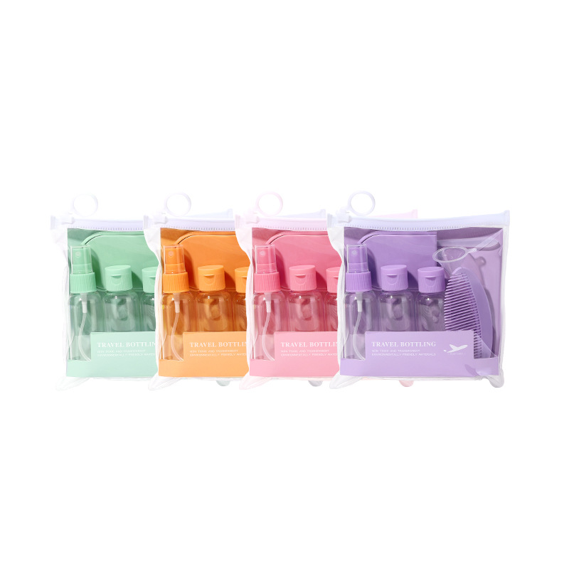 LMLTOP Travel Empty Bottle Set 7-piece Cosmetic Dispensing Bottle Portable Makeup Mirror Comb Set SY763 Item Picture