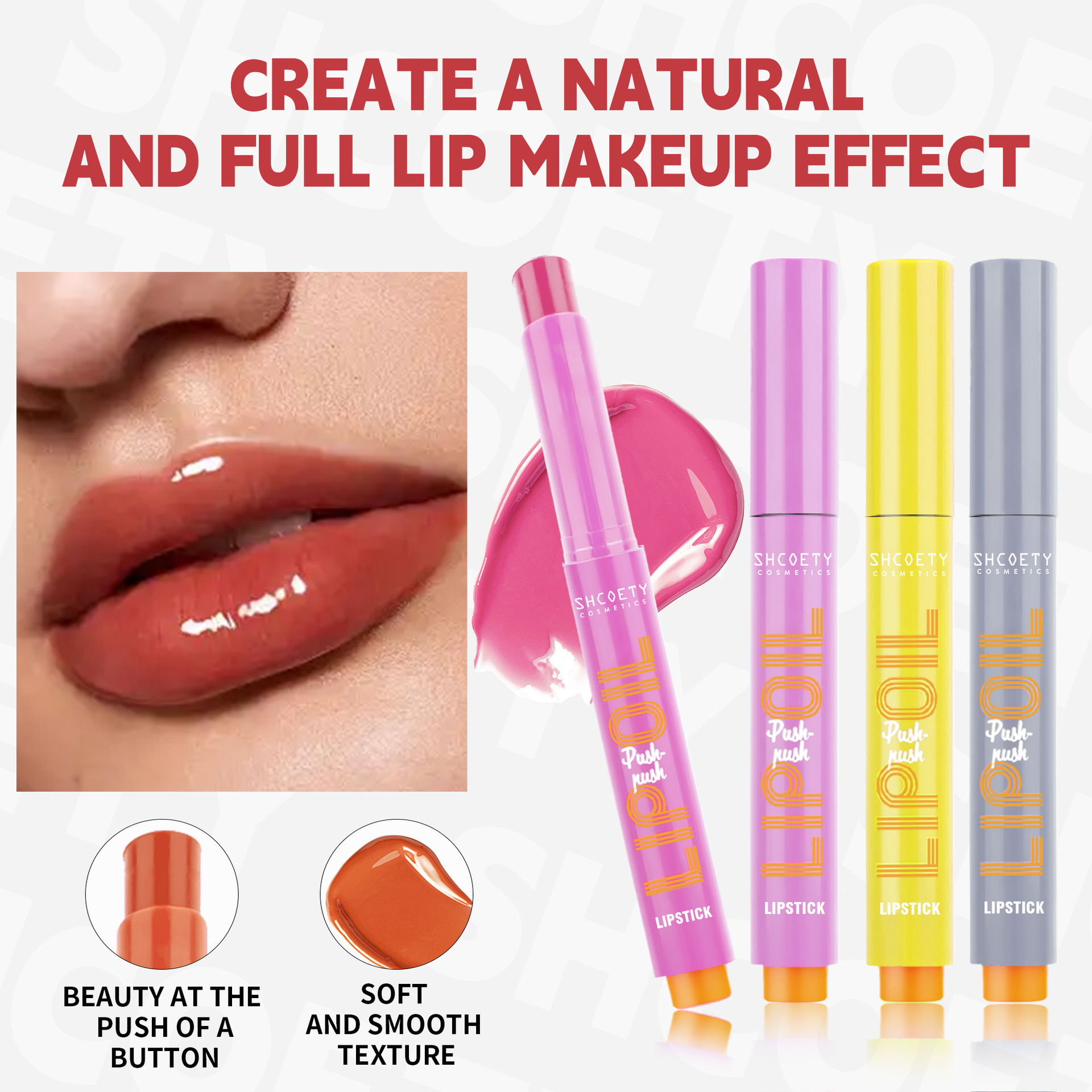 SHCOETY Cross-border Makeup Jelly Press Lipstick Solid Water Light Lip Gloss Mirror Lip Gloss Multi-color export lipstick Specification drawing
