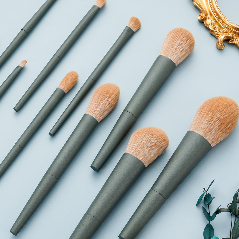 High-quality, super soft, dark green 10-piece makeup set, soft-bristled brush, complete brush tools, genuine products, suitable for beginners details Picture