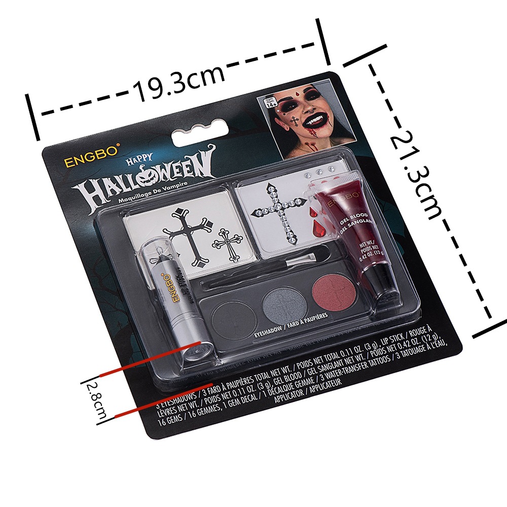 Halloween costume cosmetics Cross-border black lipstick, smoky eye makeup, blood plasma stickers, Halloween painting set details Picture