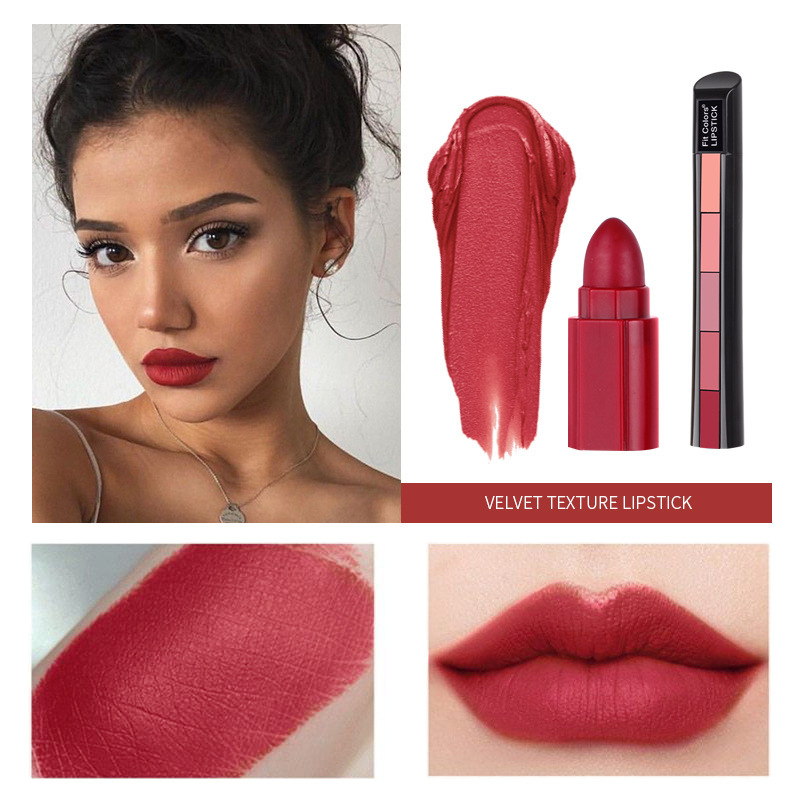 Fit Colors Matte 5-color Lipstick set 5-section matte Velvet brightening Lip gloss Lipstick Specification drawing