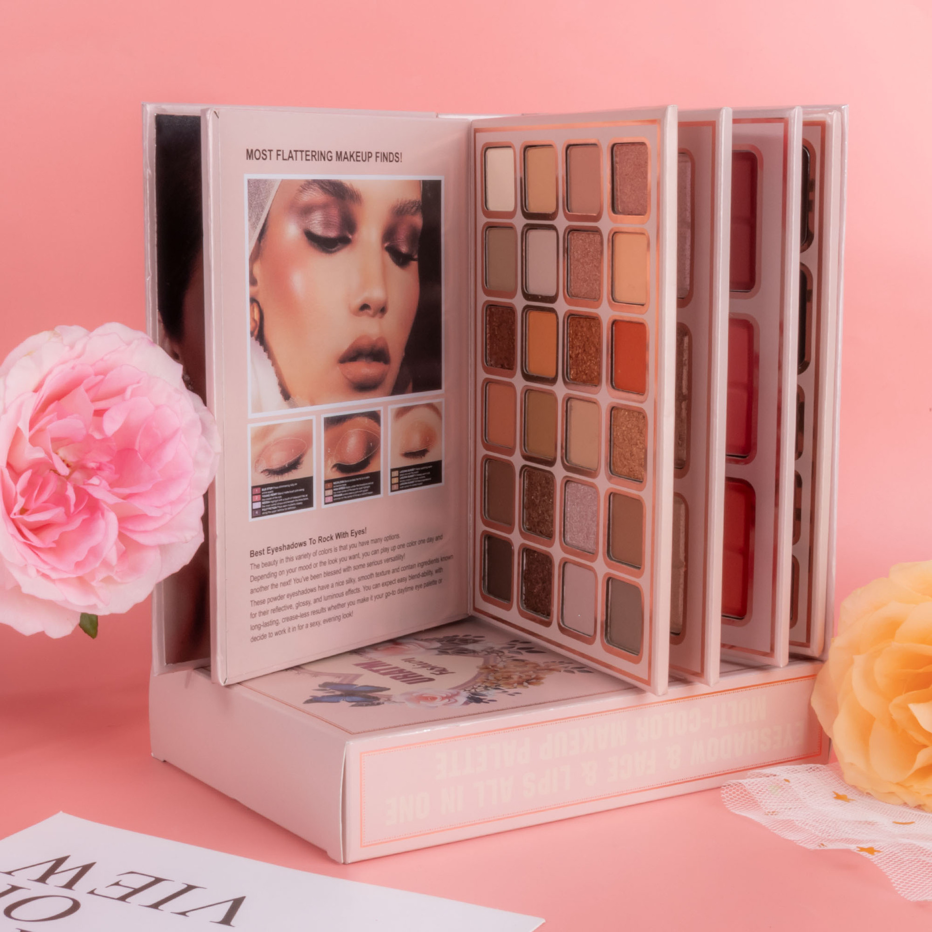 Uratm 78-color makeup palette set, 5-layer heart-shaped flip-up eyeshadow palette, matte and pearlescent blush, contour and highlight in one piece Specification drawing