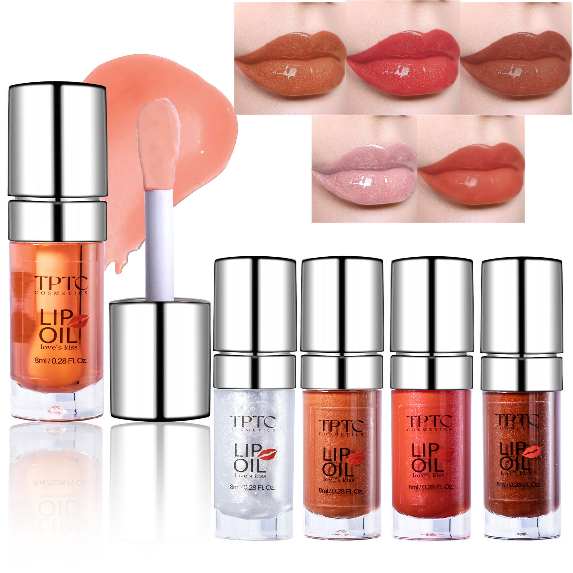 TPTC 5-color Cross-border Lip Enhancement Lip Gloss Moisturizing and Nourishing Lip Oil Glass Dudu Lip Gloss Non-stick Rim Red Lip Gloss details Picture