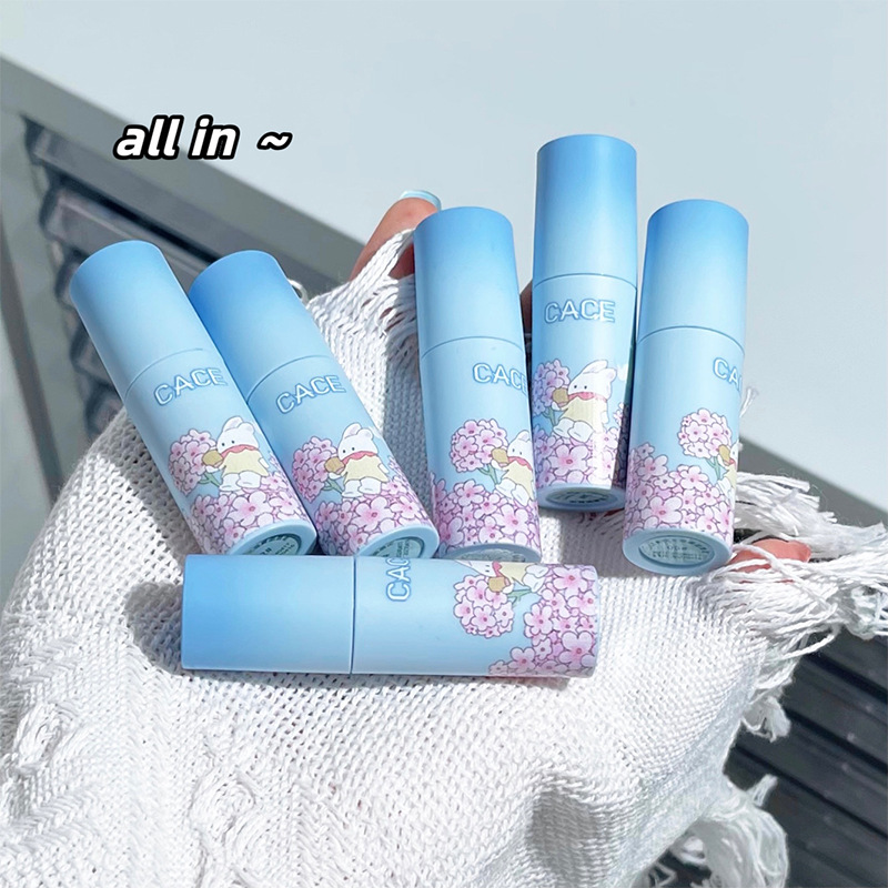 CACE Blue Sky Matte Lip Clay Anime Style Small cleft Lip Glaze Student Three-piece Blue Set Wholesale full figure