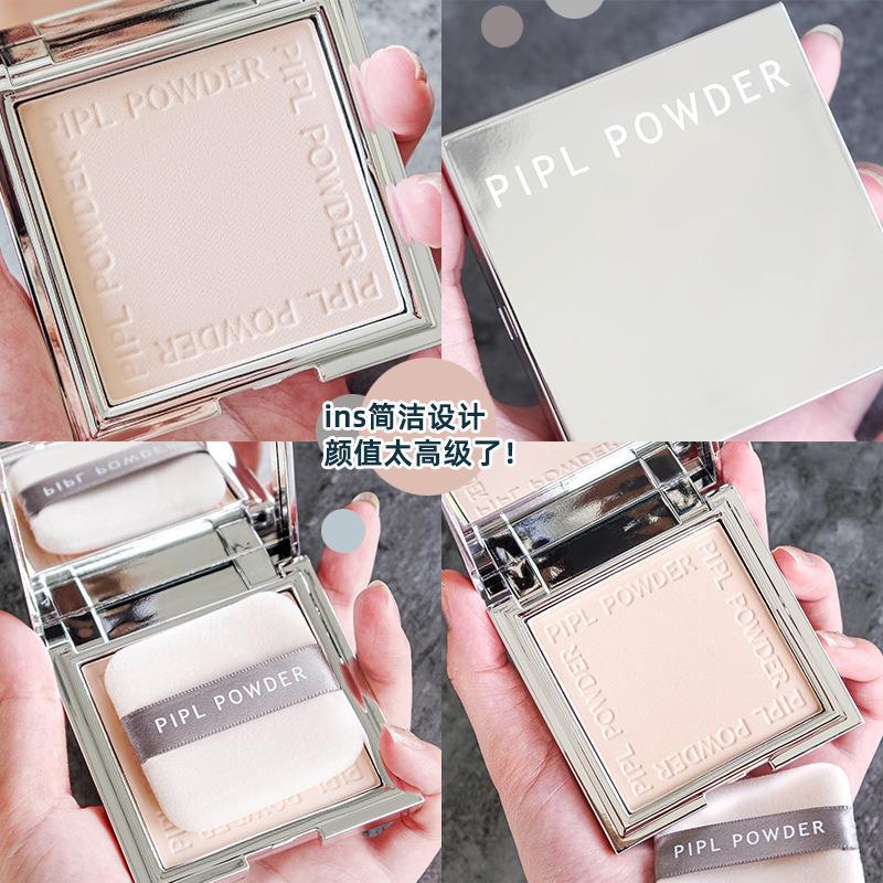 PIPL Small Silver Block Powder Compact for Concealing and contouring, Dry and Wet Dual-purpose Moisturizing Dry Powder, Setting Powder, Loose Powder for Women, Long-lasting Powder Compact Live broadcast details Picture