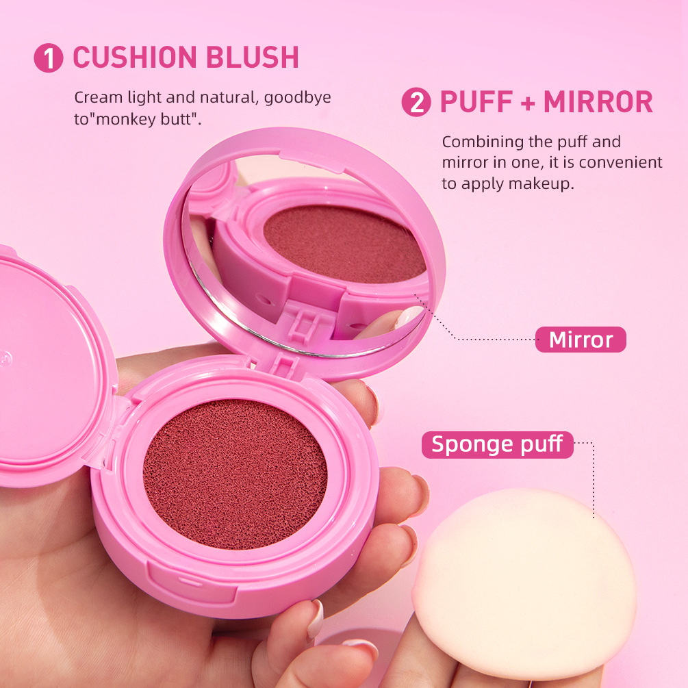 QIBEST Cushion Blush matte naturally brightens rosy complexion, nude blush liquid contouring facial makeup details Picture