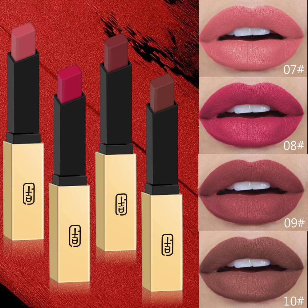 VIBELY European and American small gold bar non-stick cup matte Lipstick 16-color gold tube nude lipstick export wholesale beauty products full figure