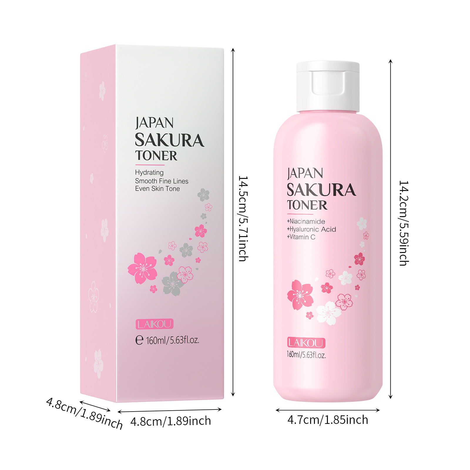 LAIKOU Cherry Blossom Toner 160ml Upgraded Large bottle Cross-border fda skin care product in English packaging Item Picture