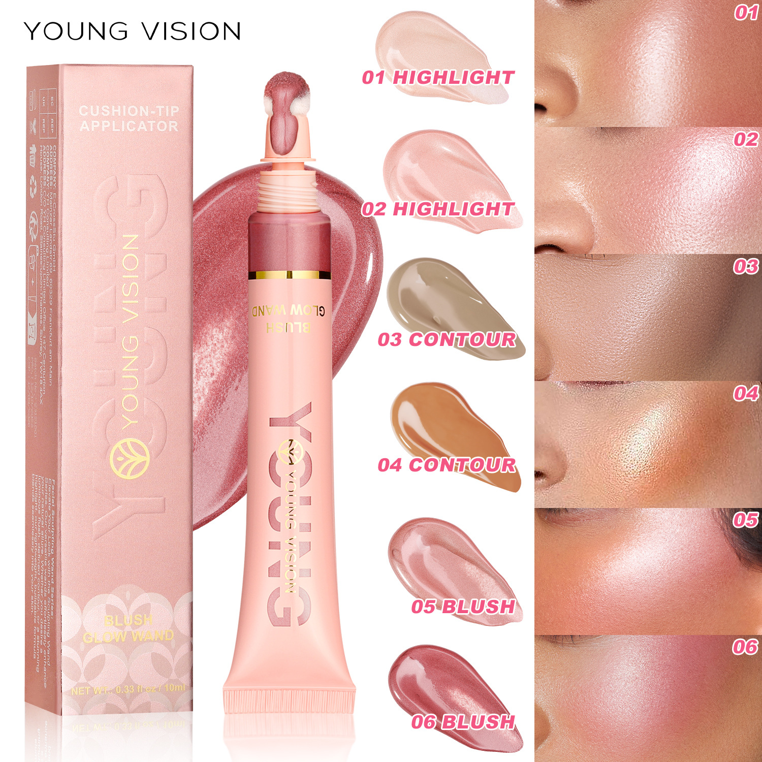 YOUNG VISION liquid cushion Contouring Blush Highlighter Stick Pearlescent Fine blush liquid is easy to operate and carry full figure