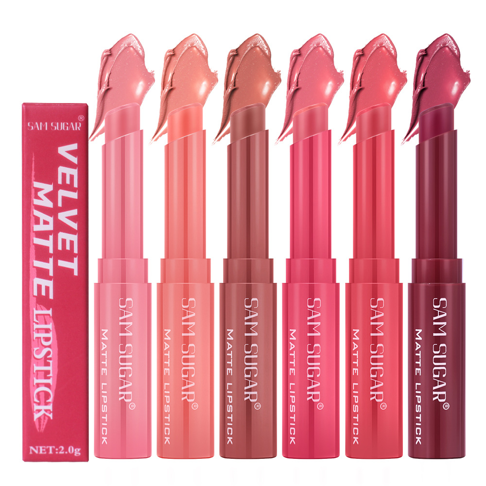 SAM SUGAR 6-color velvet matte Lipstick pen Easy to apply bevel rotating Lipstick details Picture