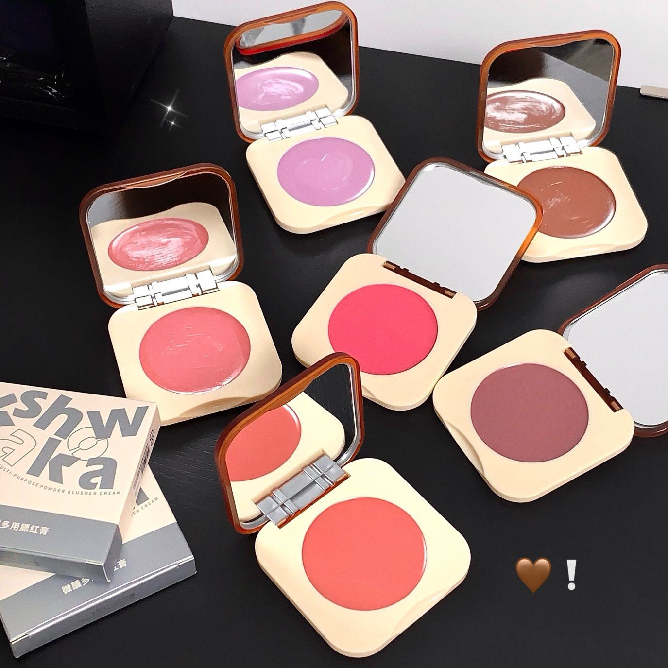 kakashow Blush Cream matte nude makeup color display fine and natural blending brightening Swelling color Vitality Blush Cream Specification drawing