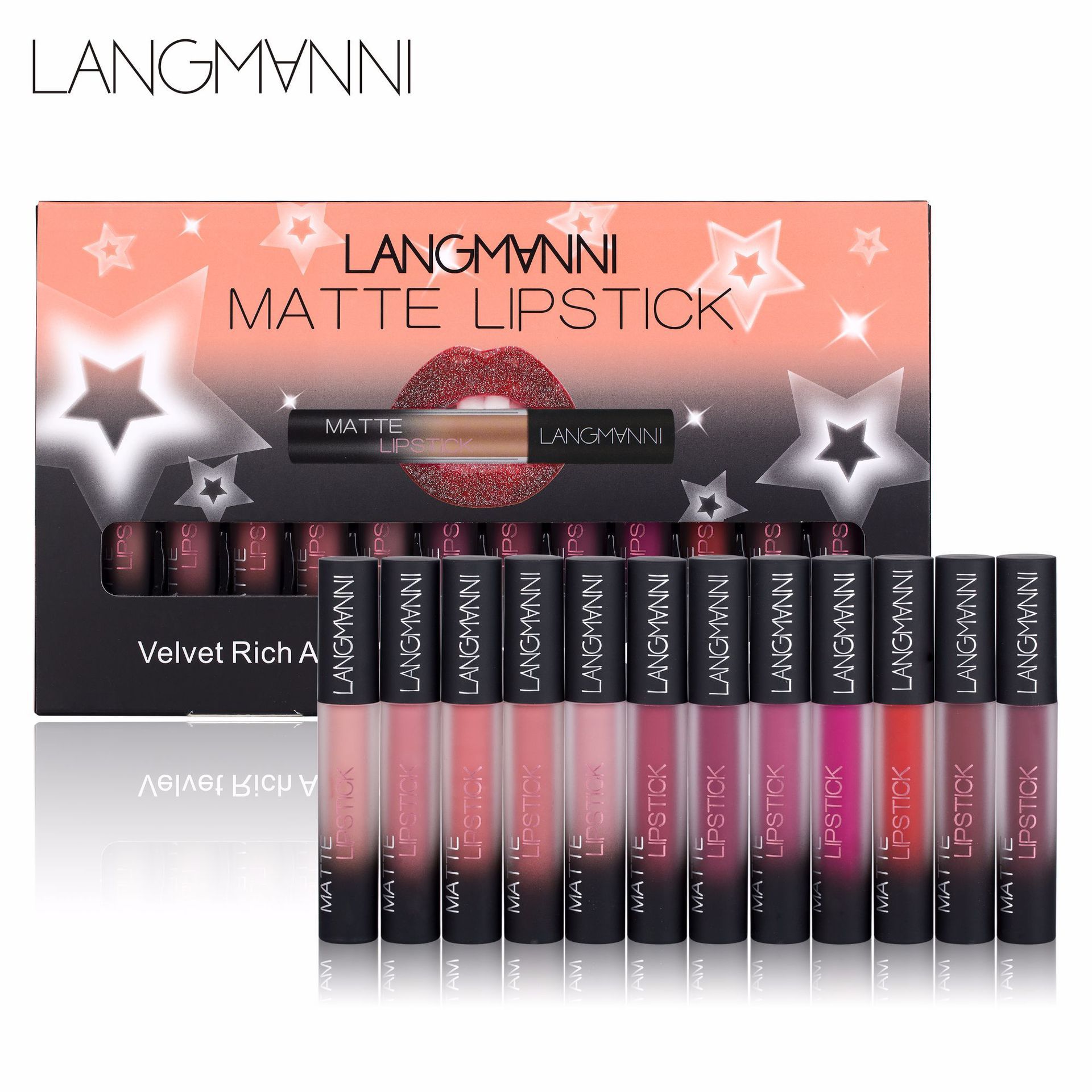 Langmanni Non-stick Cup matte Lip Gloss Set Liquid lipstick full figure