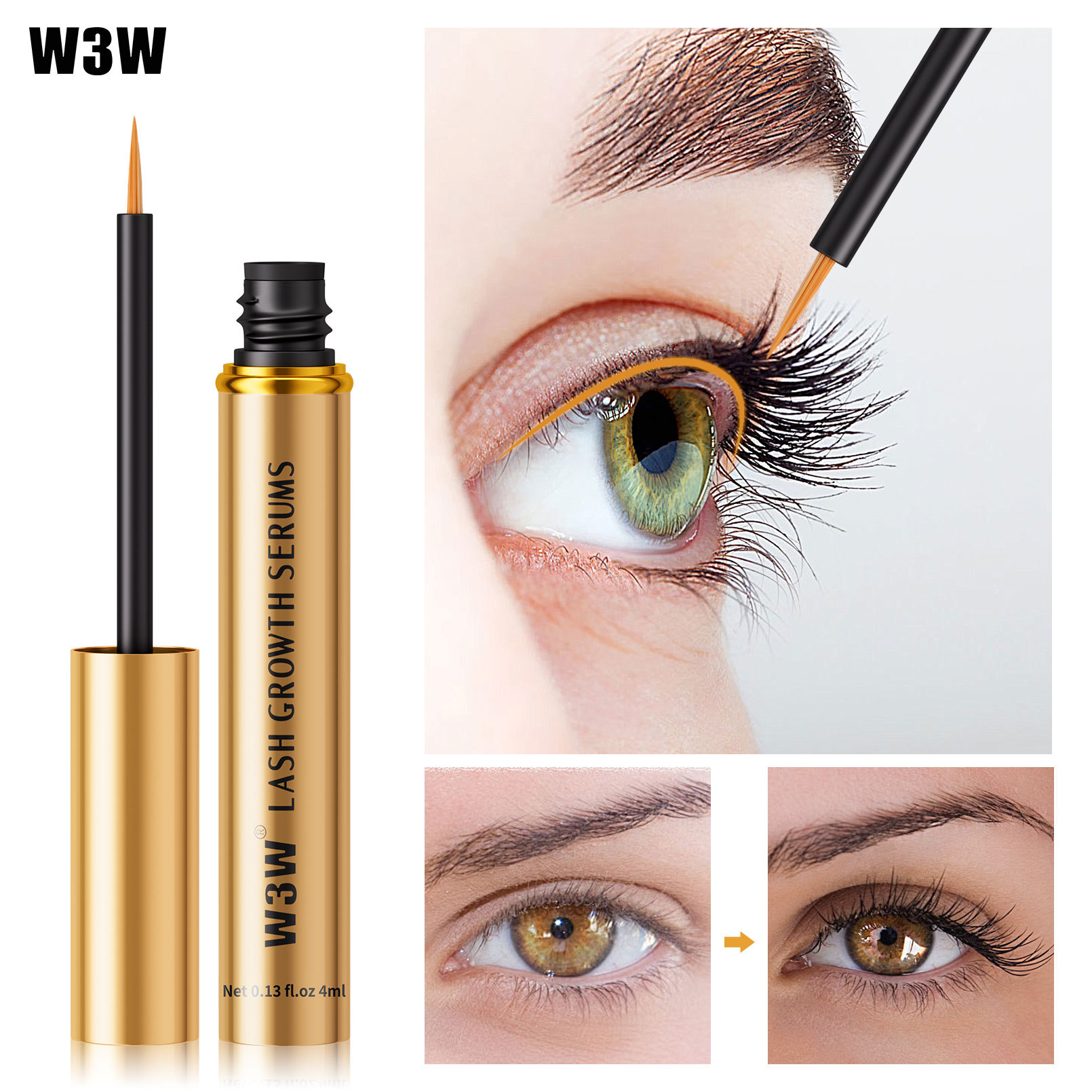W3W Cross-border Gold Tube Thickening Mascara, Natural Thickening, transparent and colorless Mascara Base, Slimming Liquid Makeup details Picture