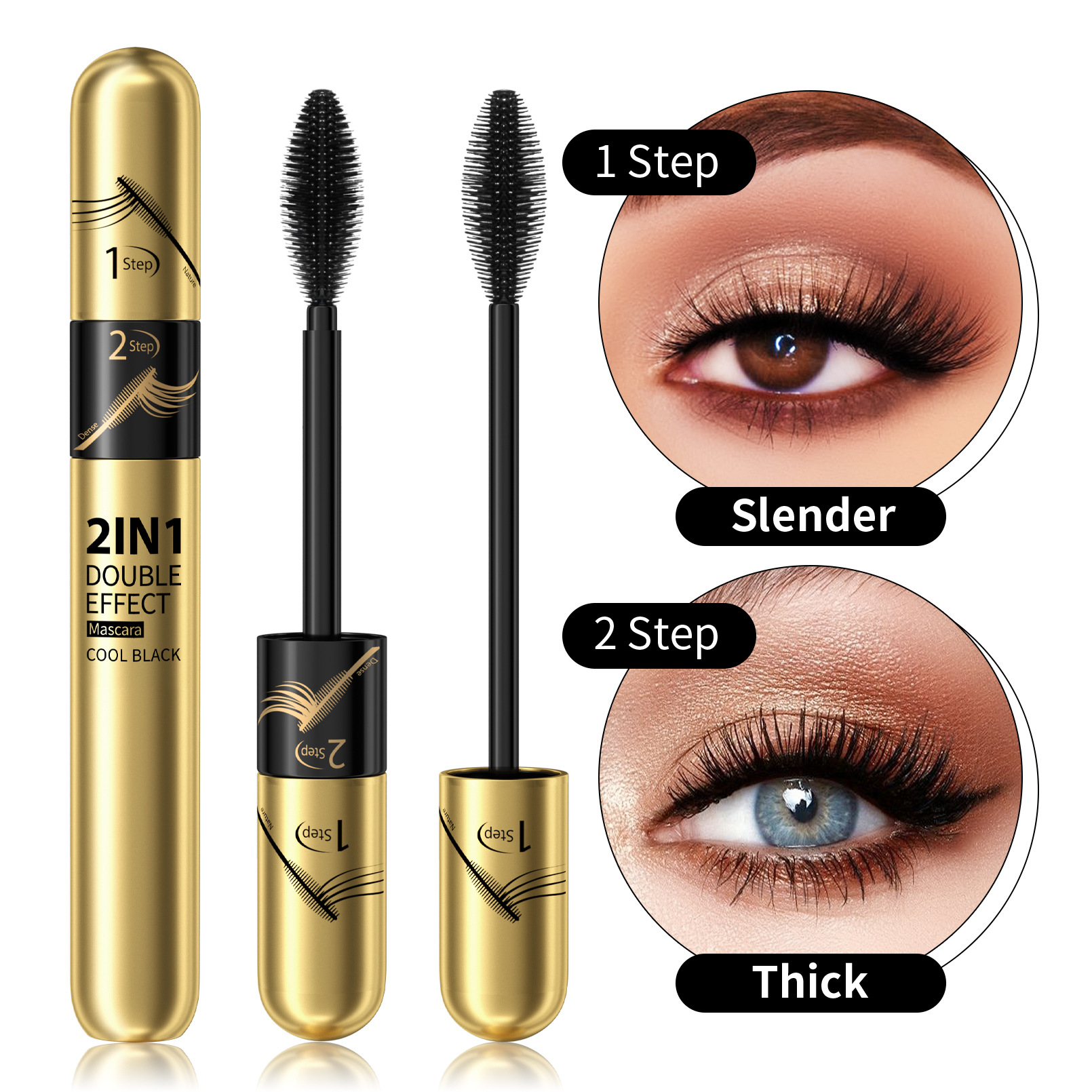 Hellokiss Dual-Effect 2-in-1 Long and Curly Mascara Waterproof, Non-smudging, Long-lasting and Thick 4D Mascara full figure