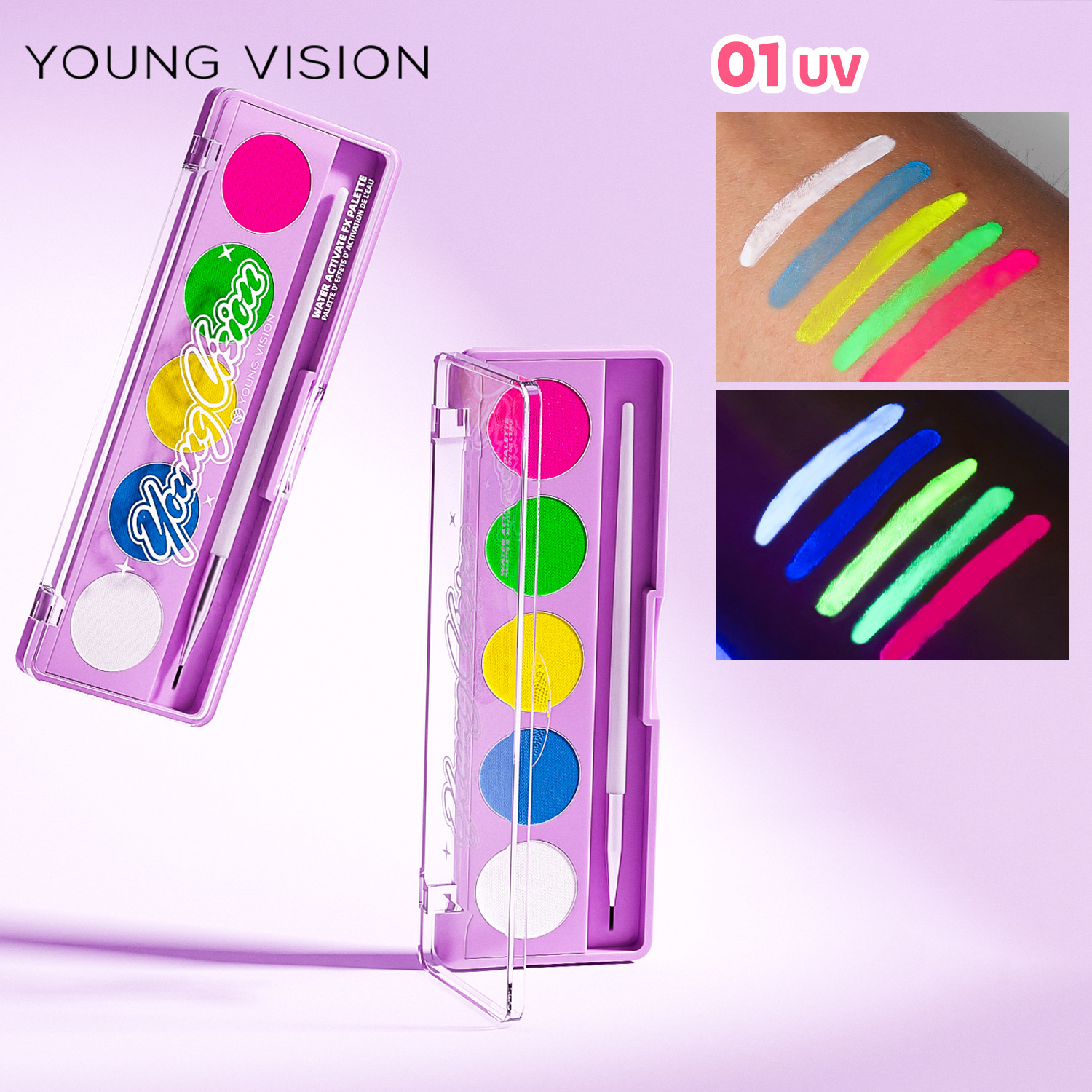 YOUNG VISION Fluorescent UV Facial Painting Plate Water-soluble Human Facial Painting Cream Stage Performance Makeup Plate Application Scenario