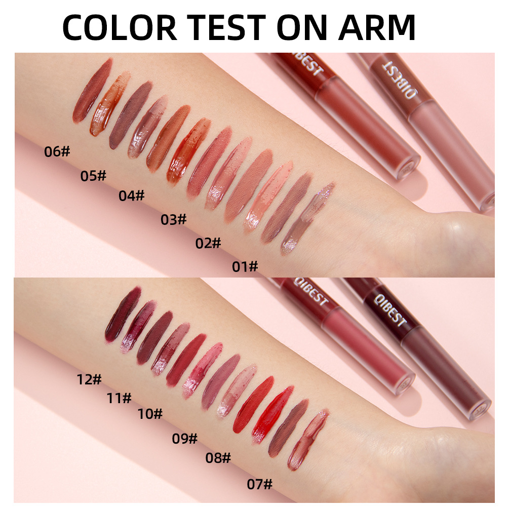 QIBEST Cross-border Velvet Matte Waterproof Non-Stick Cup Non-fading Lip Gloss Two-in-one Double-head Matte Lip Gloss Makeup details Picture