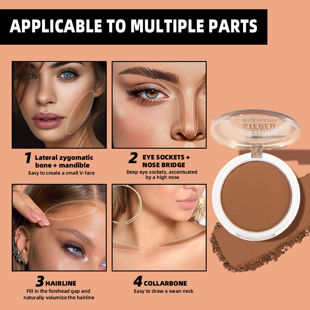 QIBEST cross-border matte contouring powder is not easy to smudge, contour contour powder, shadow and nose shadow powder, facial makeup details Picture
