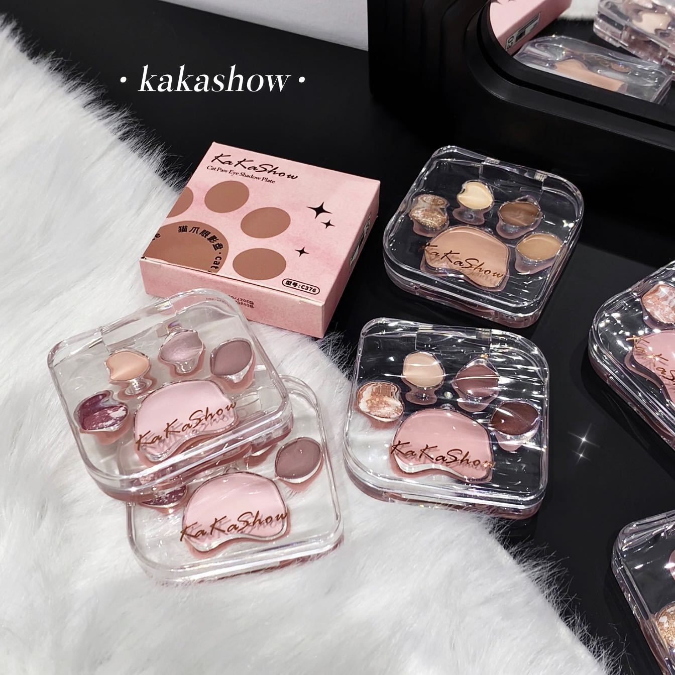 kakashow Cat Paw Eyeshadow Palette: Pearlescent and matte, fine powder texture, Korean-style color-enhancing slimming blush one-piece set for beginners Specification drawing