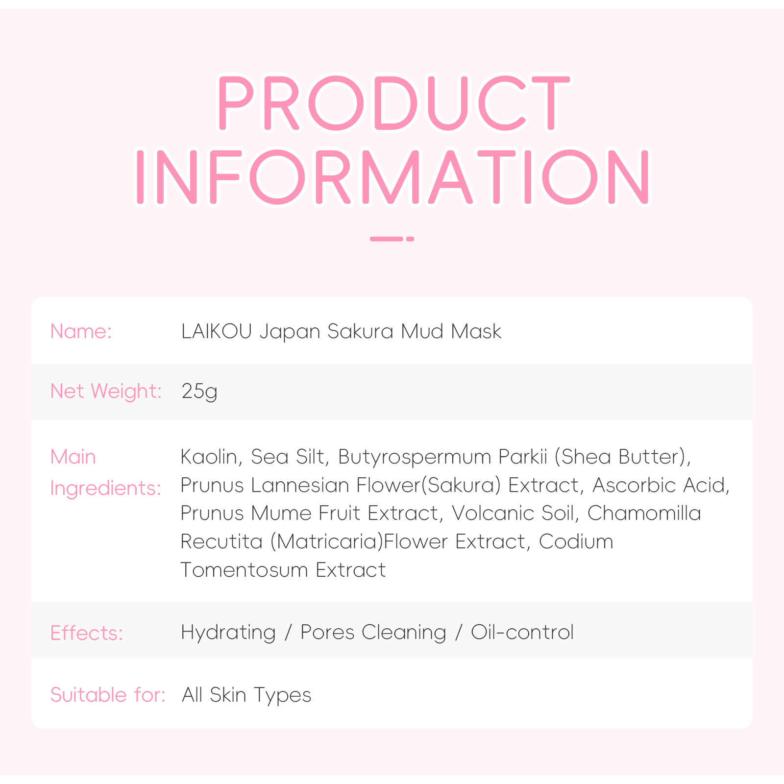 Cross-border new Laikou Cherry Blossom Cleansing Mask Mud 25g Hydrating, moisturizing and nourishing facial skin care products manufacturer wholesale Specification drawing