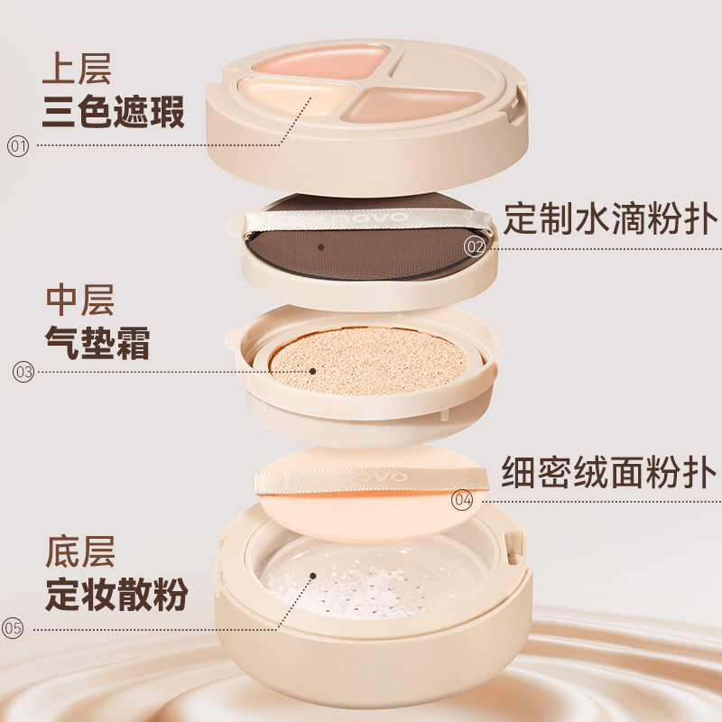 NOVO Three-layer cushion Cream, Concealer and loose Powder, three-in-one oil-control, concealer, setting, touch-up, long-lasting water resistance and no smudge details Picture