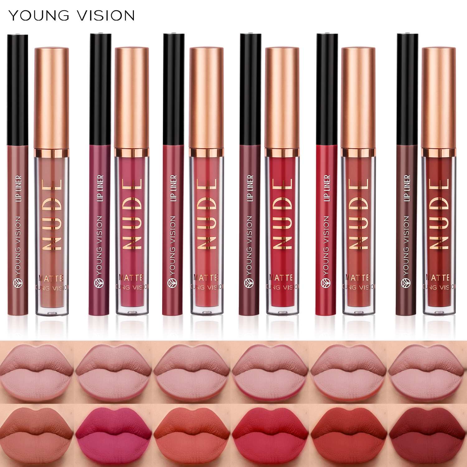 YOUNG VISION Lip Gloss + Lip Liner 2-piece Set: Non-stick Cup Matte Lip gloss, Rotatable Lip liner details Picture