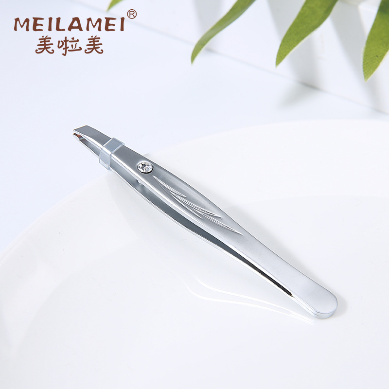 Meilamei stainless steel eyebrow tongs, eyebrow trimming tweezers, flat and slanted beauty tools, eyebrow tongs MLM-D504 details Picture