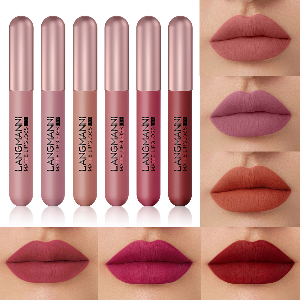 Langmanni's new matte lip gloss set, 6-piece lip gloss set, velvet lipstick, cross-border makeup Application Scenario