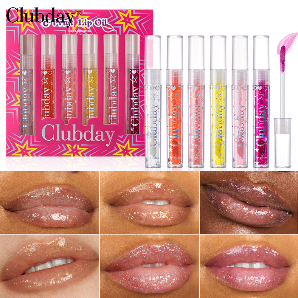Clubday Long-lasting Mirror Pearl Lip Gloss 6-piece Set Moisturizing and Hydrating Transparent Water Light Lip oil Makeup Specification drawing