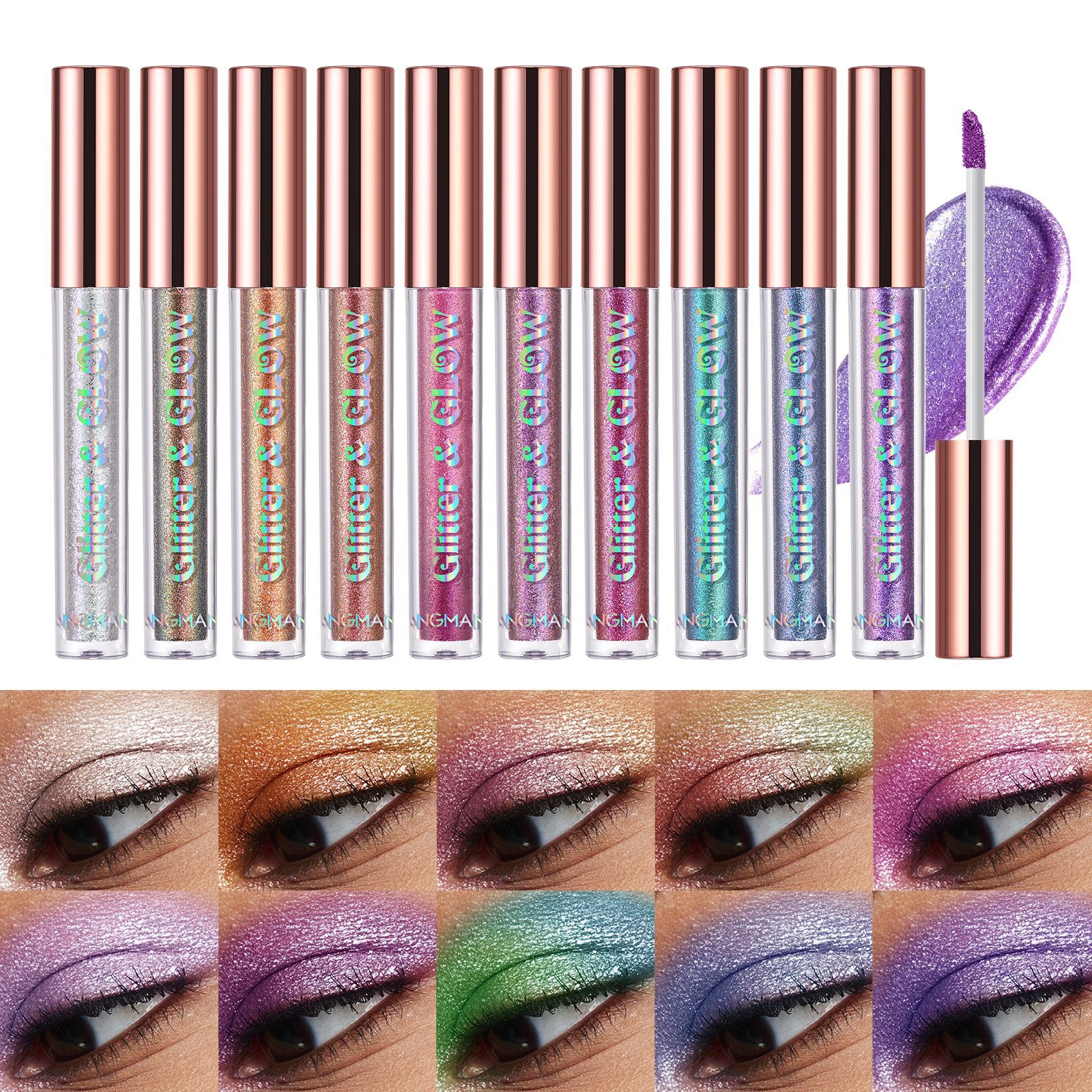 Langmanni Diamond Sparkling Liquid Eyeshadow Ten-Color Set Psychedelic Pearl Eyeshadow Liquid Set Specification drawing