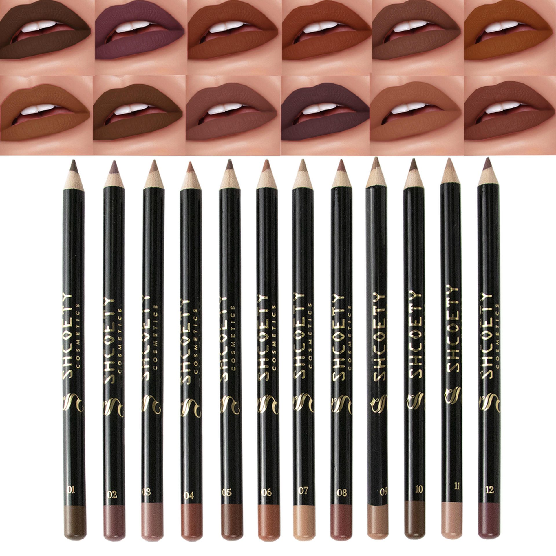 SHCOETY Cross-border 12-color matte Lip liner Pen Set Nude Lipstick Long-lasting and non-fading Outlining Lip liner makeup details Picture