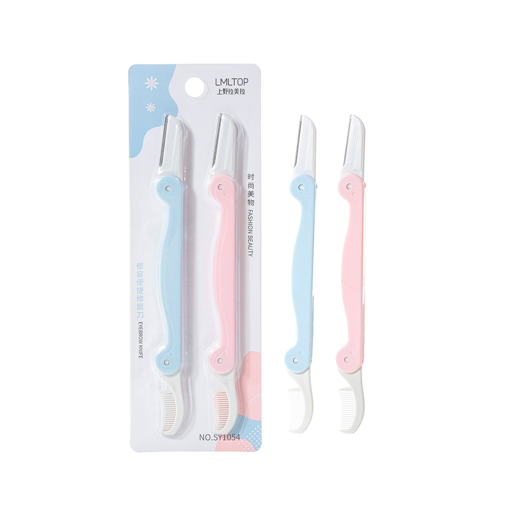 LMLTOP Double-head Folding Eyebrow trimmer 2 pieces, 2-in-one micro Eyebrow scraper with eyebrow comb, SY1054 Item Picture