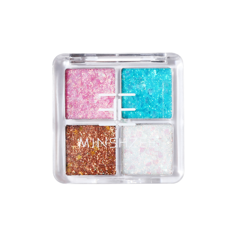 Mingxi Zhi Four-color eyeshadow palette: Pink, brown, earth tones, smoky, matte, pearlescent, Sparkling, portable, colorful eyeshadow for cross-border use Item Picture