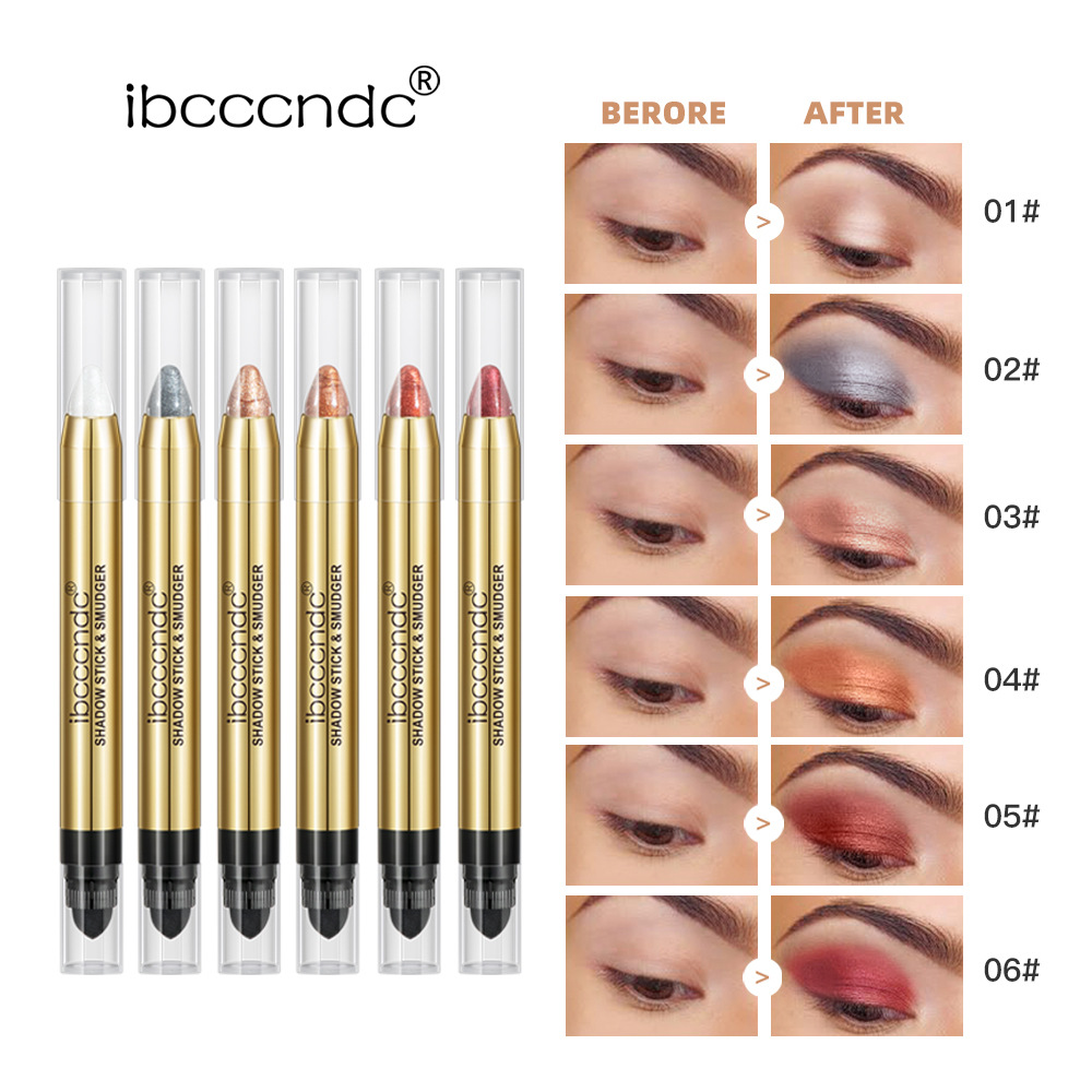 ibcccndc pearlescent eyeshadow stick with brush head, high-gloss earth Eyeshadow pen, double-headed eyeshadow stick full figure